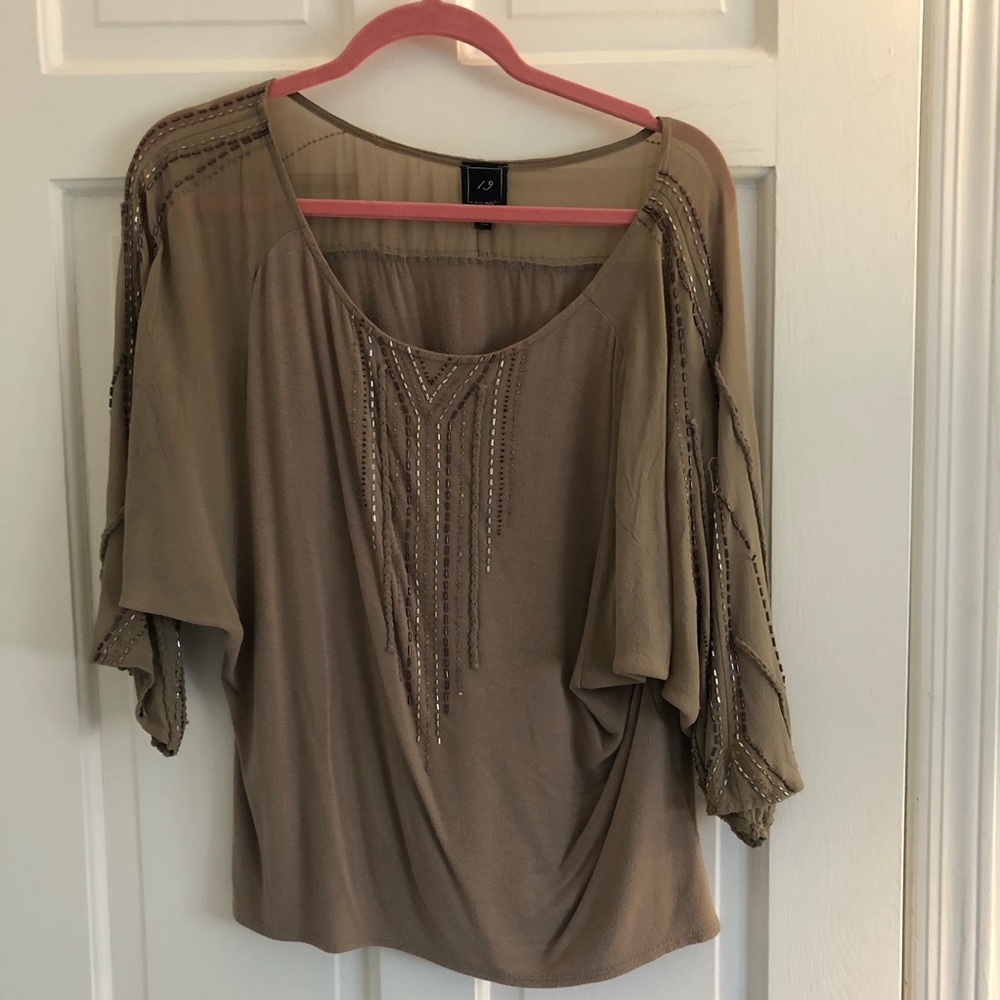 Anthropologie 1.9 tan sequin top